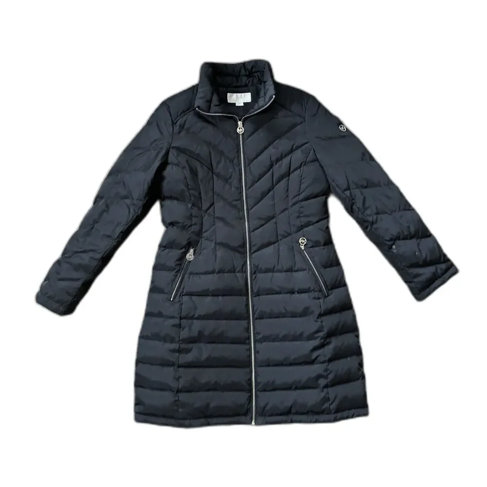 Michael Kors Black Quilted Down Puffer Long Jacket Coat   Women's Size Medium